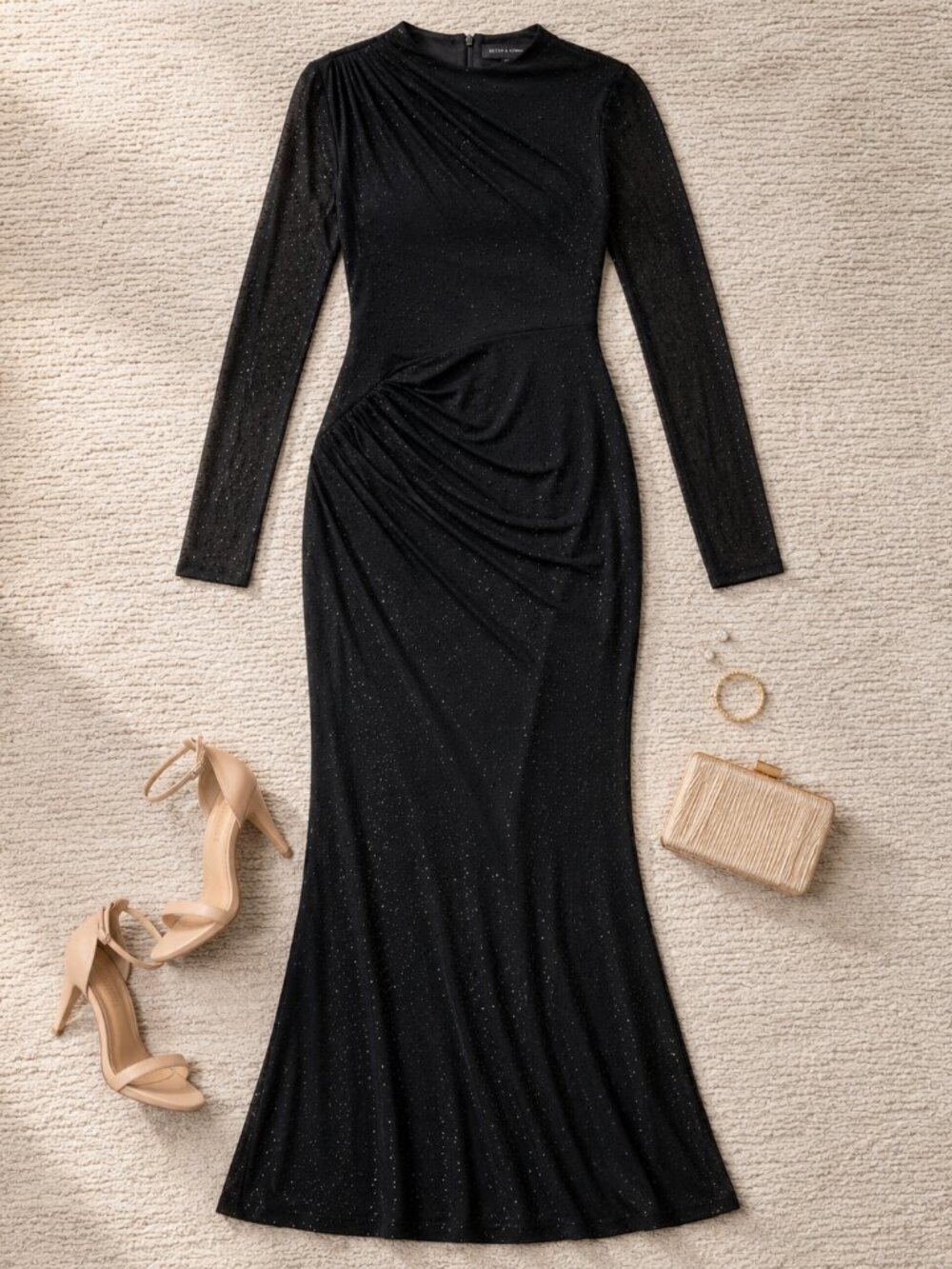 Betsy & Adam Black Embellished Ruched Gown Size 16 NWT